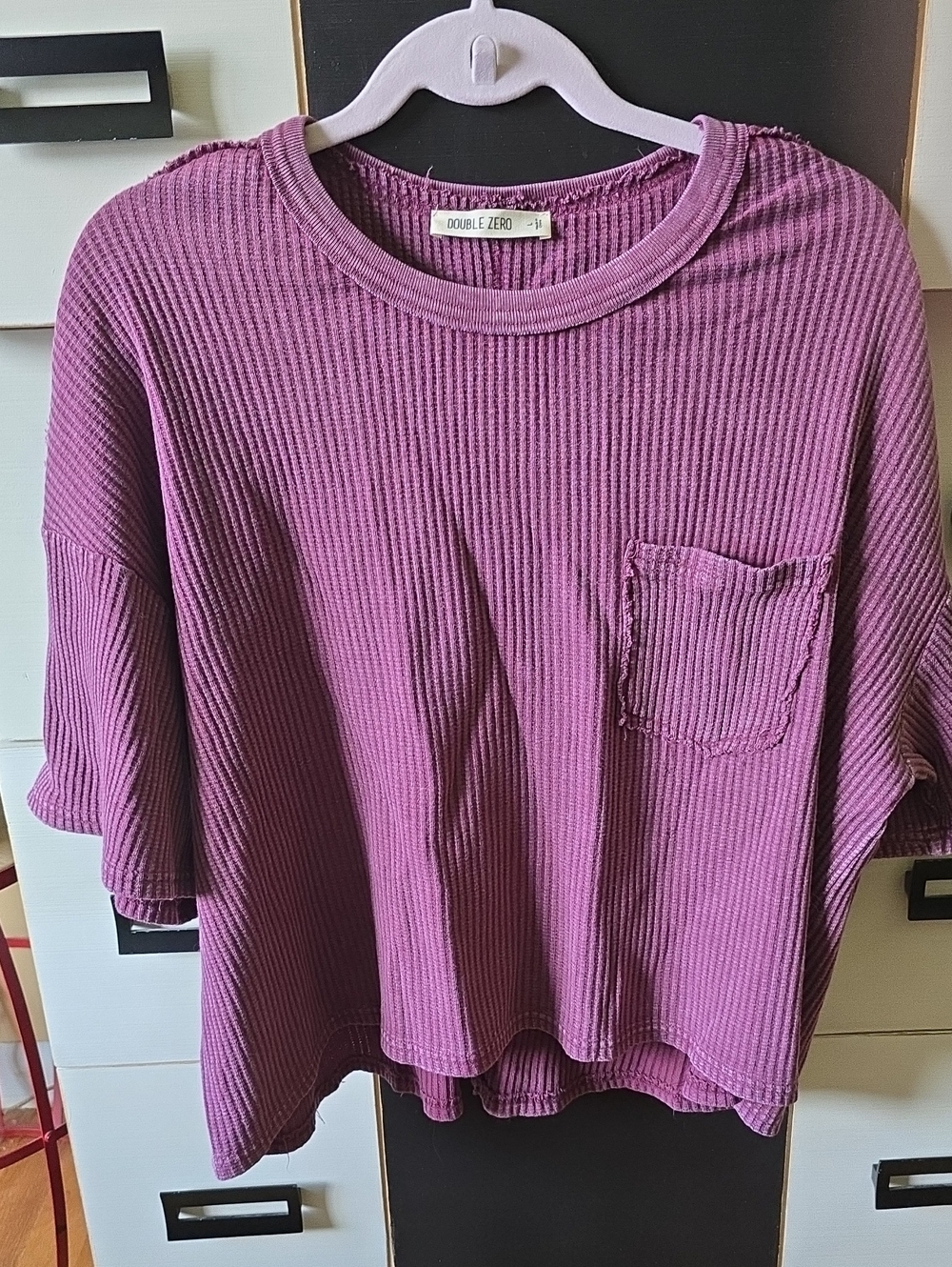 Double Zero Plum Ribbed Short-Sleeve Pocket Top